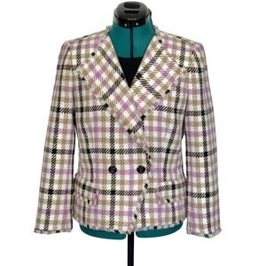 NEW Ann Taylor Cutaway Jacket Houndstooth Fringe Tweed Double Breasted Blazer 4